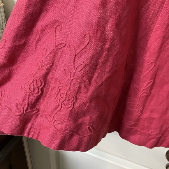 Precis Linen Skirt Womens 14 Petite Pink Floral Embroidered A-Line Midi - Picture 5 of 8